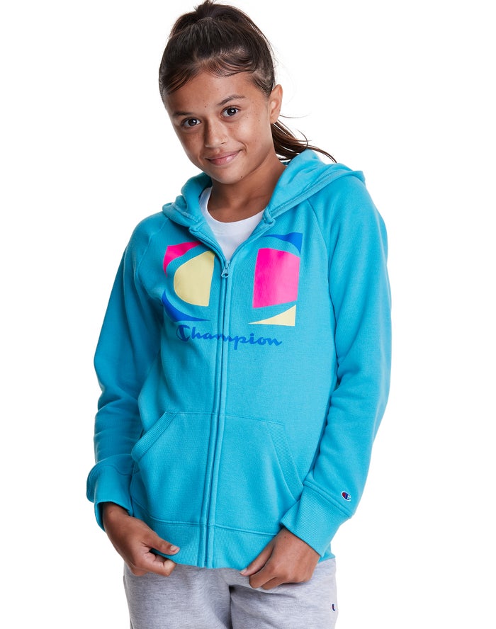 Champion Hoodie Meisjes - Blauw - Full Zip Colorblock C Logo ( 641087-FOZ )